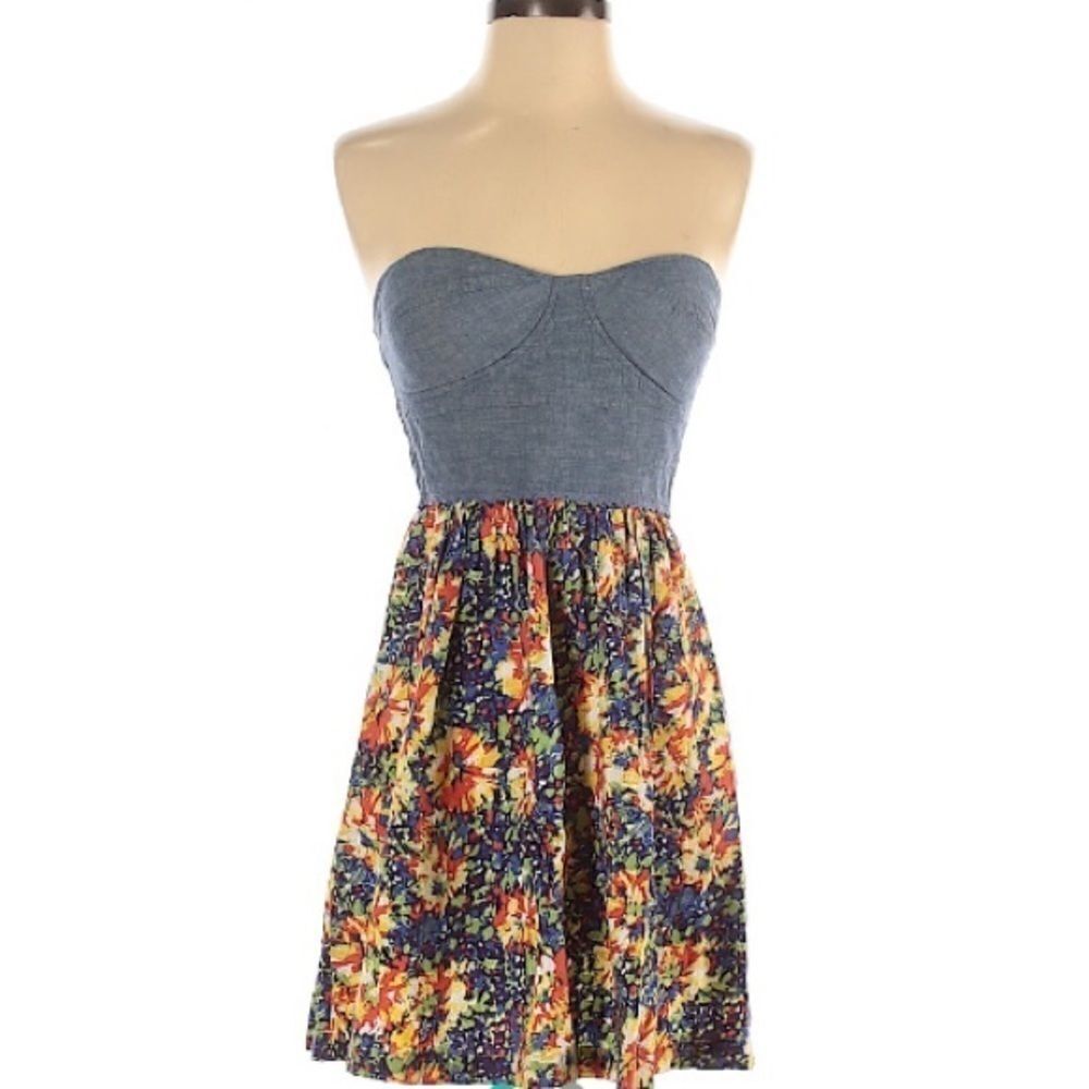 Johnny Martin, strapless denim floral dress